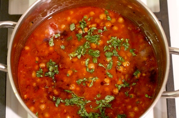curried chickpeas in pot