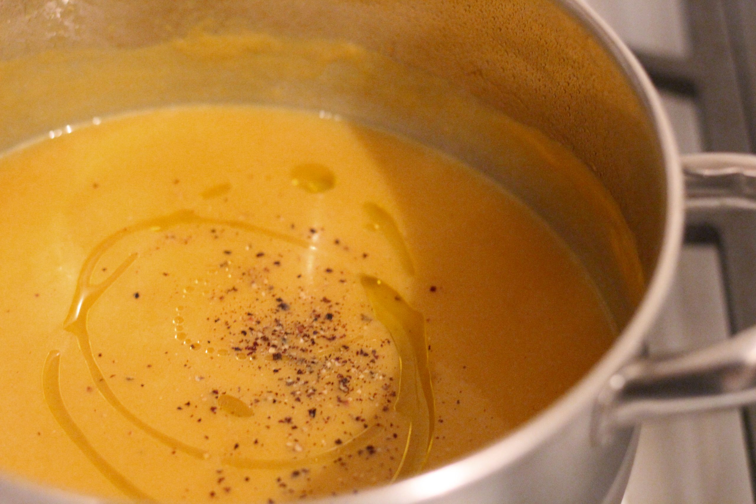 a pot of pumpkin soup